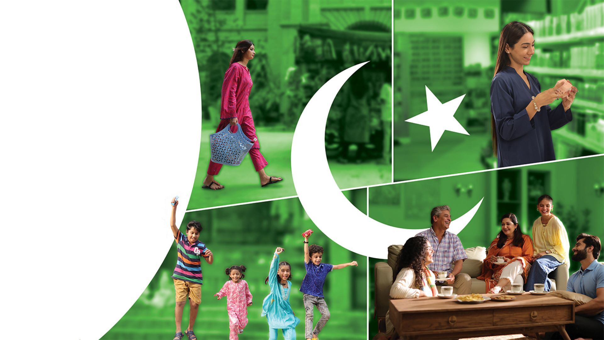 Kids running, girl doing a grocery, Family spending time with some chai.