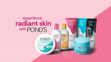 A collection of Pond's products and a text that reads "Experience radiant skin with Pond's".